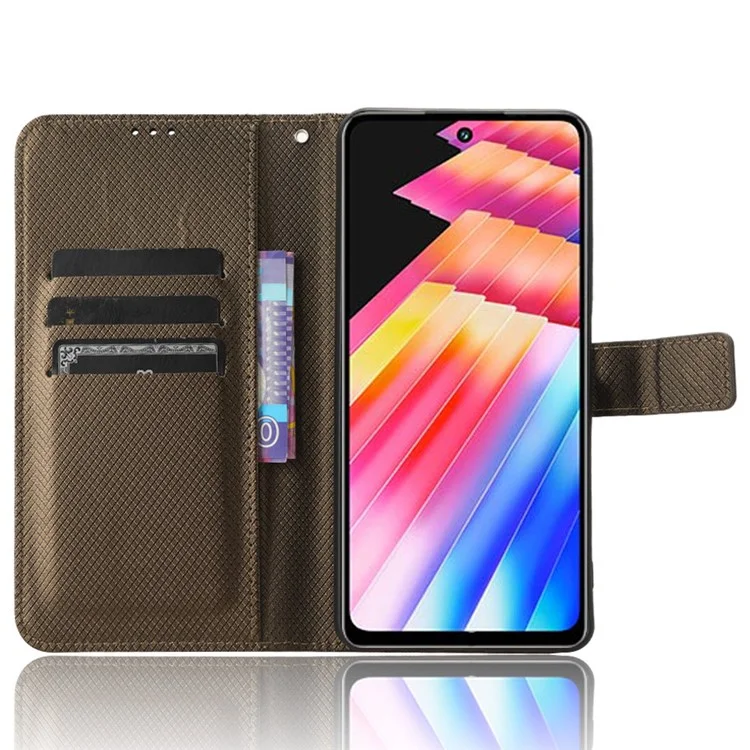 Per Infinix Hot 30 X6831 Custodia Portafoglio in Pelle PU con Texture a Diamante e Supporto - Marrone