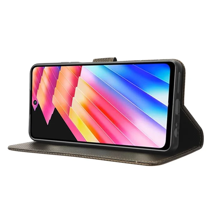 Per Infinix Hot 30 X6831 Custodia Portafoglio in Pelle PU con Texture a Diamante e Supporto - Marrone