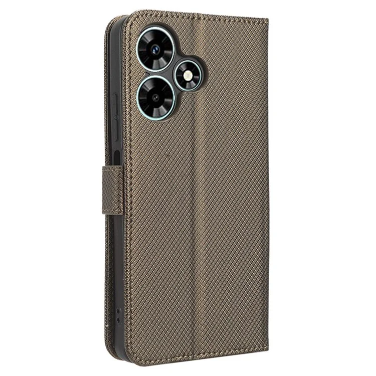 Per Infinix Hot 30 X6831 Custodia Portafoglio in Pelle PU con Texture a Diamante e Supporto - Marrone