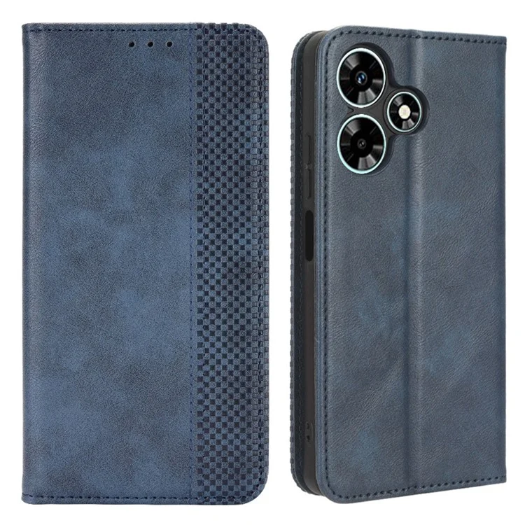 Per Infinix Hot 30 X6831 Custodia a Libro in Pelle PU Texture Retrò Stand Portafoglio Magnetica Cover per Cellulare - Blu