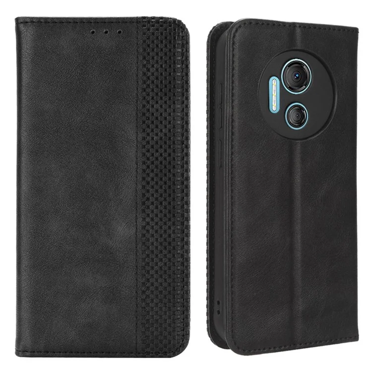 For Doogee X97 / X97 Pro Vintage PU Leather Wallet Phone Case Folio Stand Protective Cover - Black