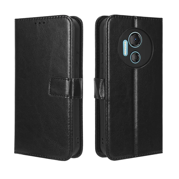 For Doogee X97 / X97 Pro PU Leather Wallet Case Crazy Horse Texture Flip Stand Anti-drop Cover - Black