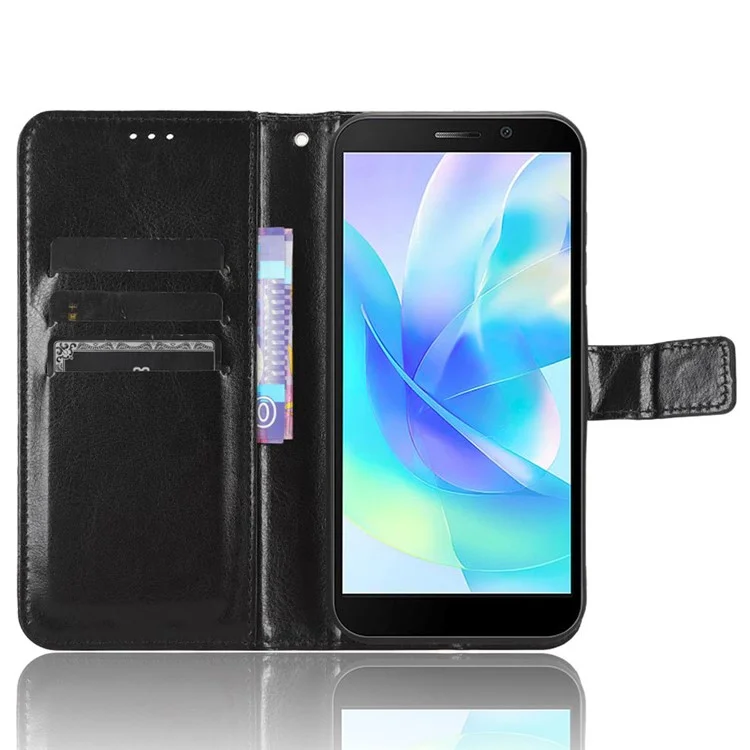 For Doogee X97 / X97 Pro PU Leather Wallet Case Crazy Horse Texture Flip Stand Anti-drop Cover - Black