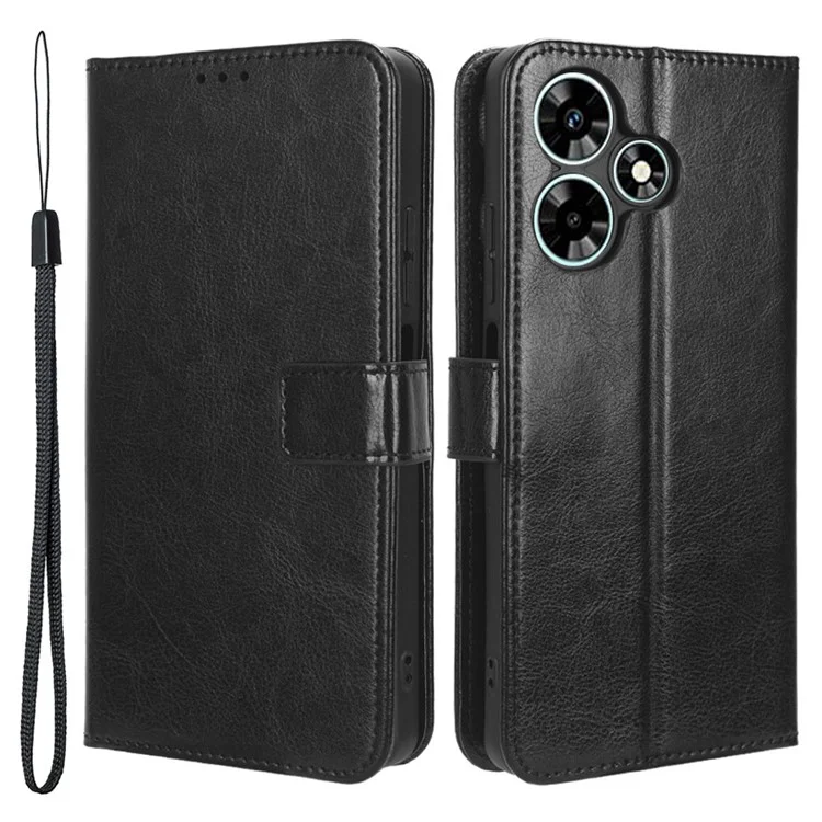 Для Infinix Hot 30 Play Crazy Horse Texture Protective Stand Shell PU Leather Wallet Phone Case - Black