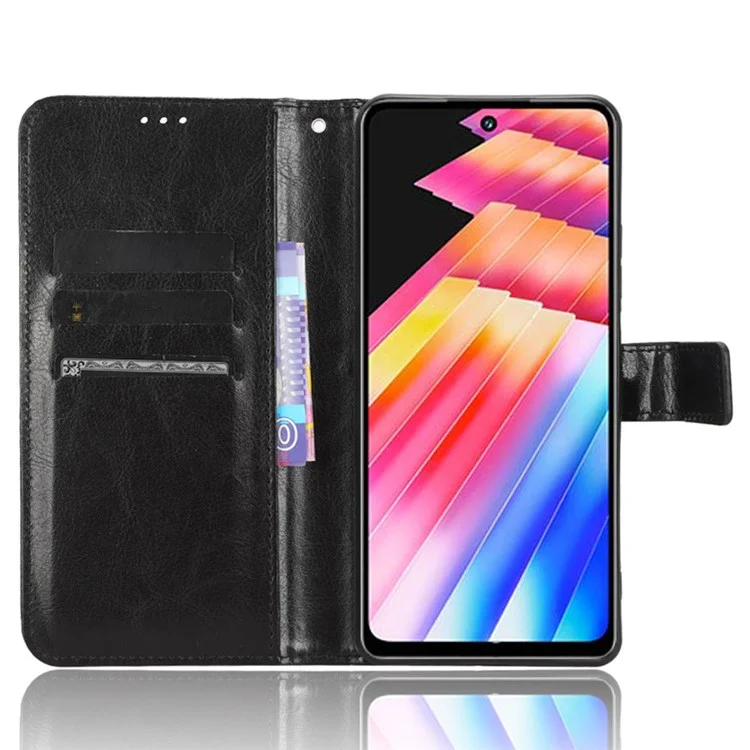 Для Infinix Hot 30 Play Crazy Horse Texture Protective Stand Shell PU Leather Wallet Phone Case - Black