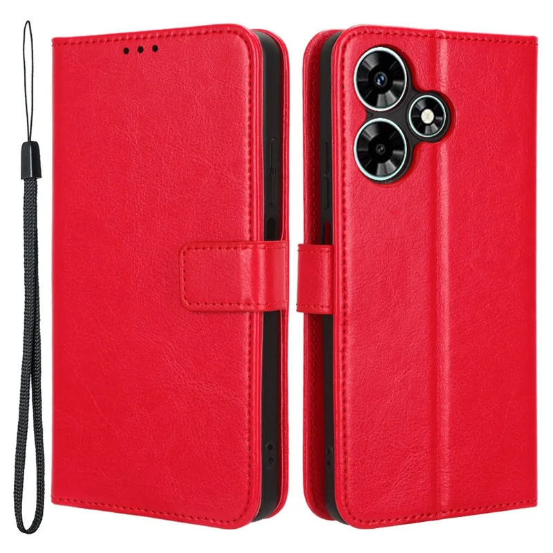 For Infinix Hot 30 Play Crazy Horse Texture Protective Stand Shell PU Leather Wallet Phone Case - Red