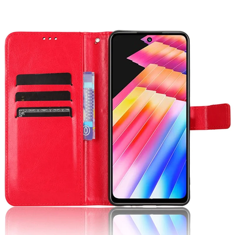 For Infinix Hot 30 Play Crazy Horse Texture Protective Stand Shell PU Leather Wallet Phone Case - Red