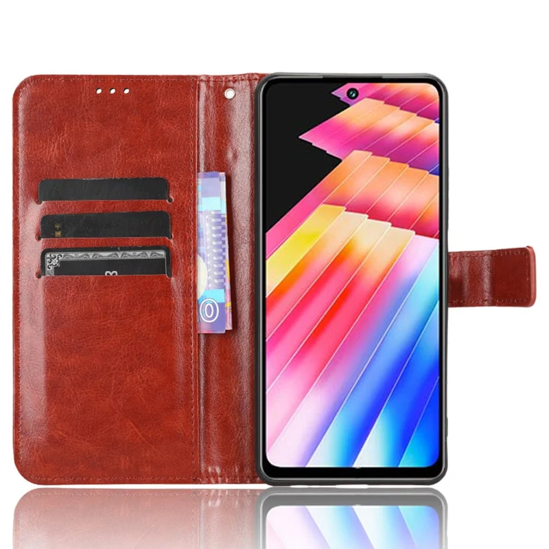 For Infinix Hot 30 Play Crazy Horse Texture Protective Stand Shell PU Leather Wallet Phone Case - Brown