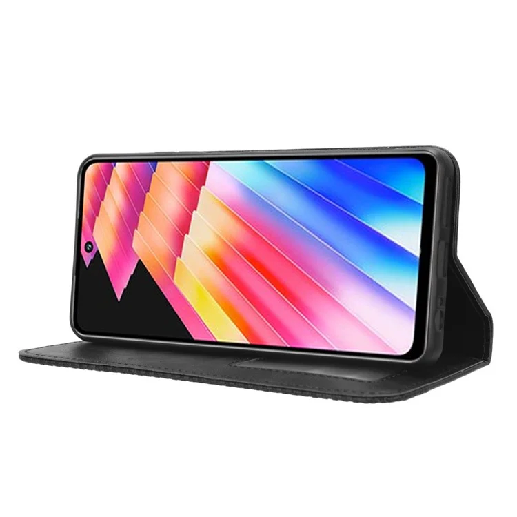 Для Infinix Hot 30 Play Retro PU Leather Phone Case Folio Stand Wallet Protective Shell - Black