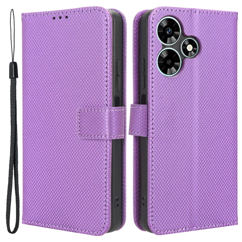 Para Infinix Hot 30 Play Leather Phone Cover Diamond Texture Flip Stand Wallet Case - Púrpura