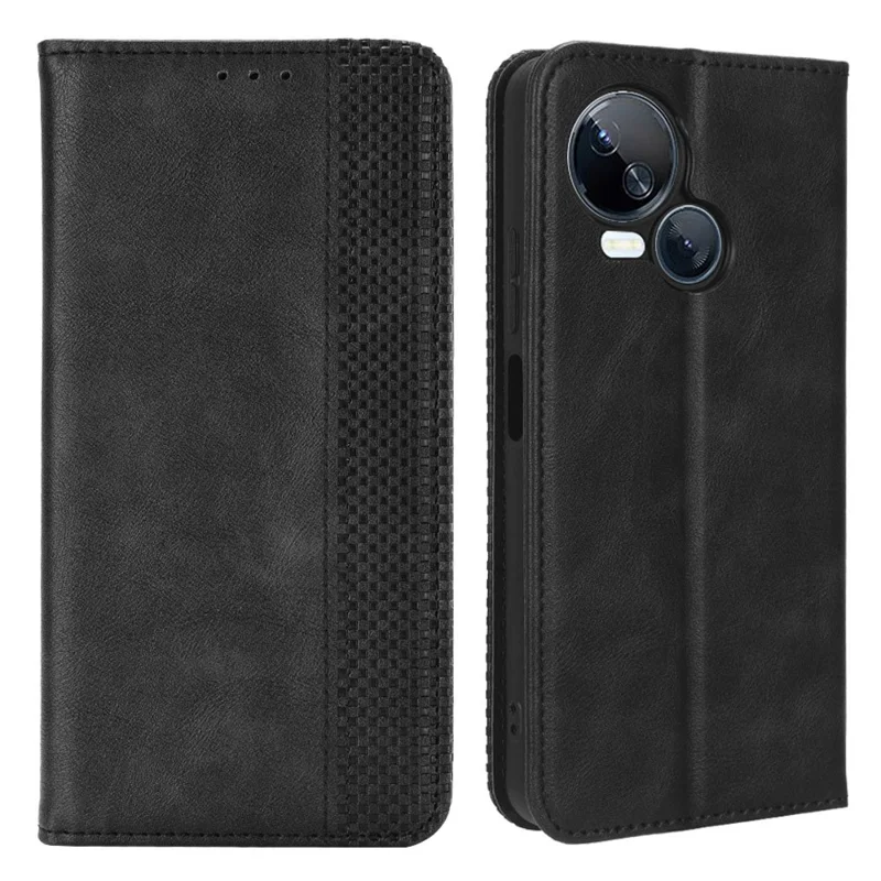 For TECNO Spark 10 5G PU Leather Phone Stand Case Wallet Retro Phone Cover - Black