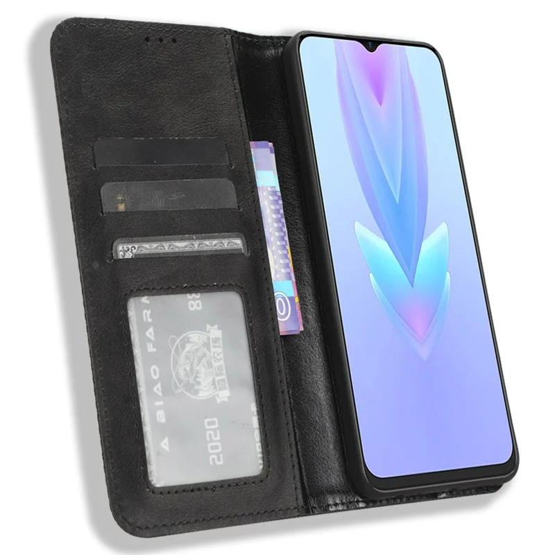 For TECNO Spark 10 5G PU Leather Phone Stand Case Wallet Retro Phone Cover - Black