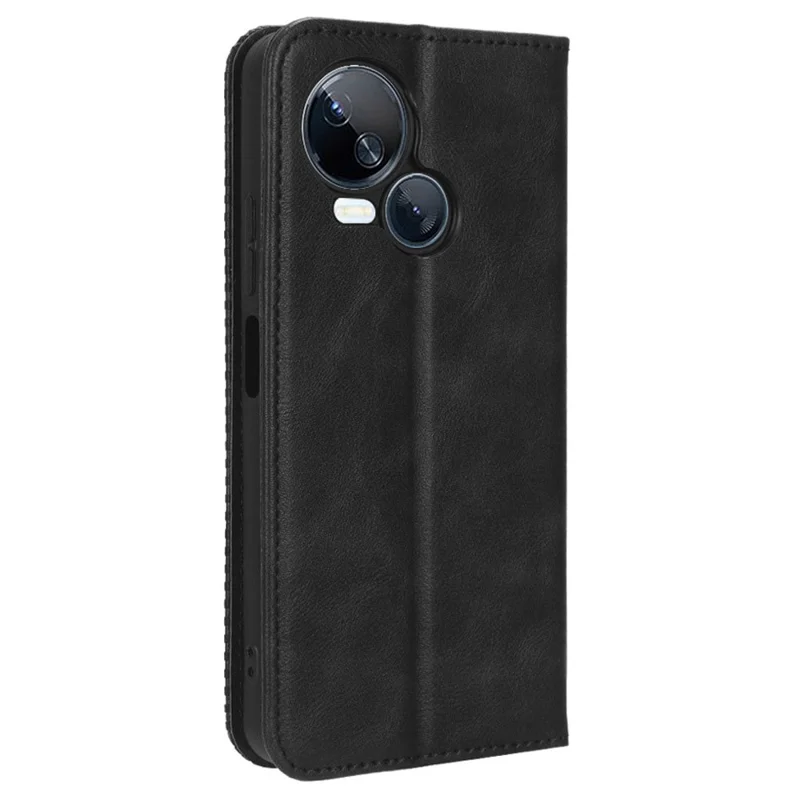 For TECNO Spark 10 5G PU Leather Phone Stand Case Wallet Retro Phone Cover - Black