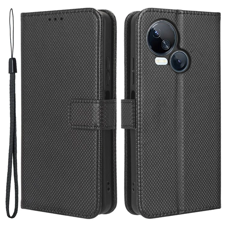 For TECNO Spark 10 5G Folio Stand PU Leather Phone Case Diamond Texture Wallet Flip Cover - Black