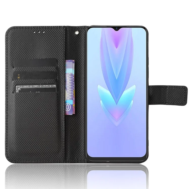 For TECNO Spark 10 5G Folio Stand PU Leather Phone Case Diamond Texture Wallet Flip Cover - Black