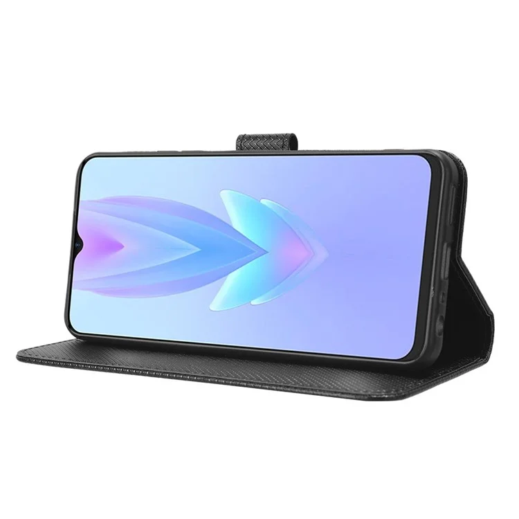 For TECNO Spark 10 5G Folio Stand PU Leather Phone Case Diamond Texture Wallet Flip Cover - Black