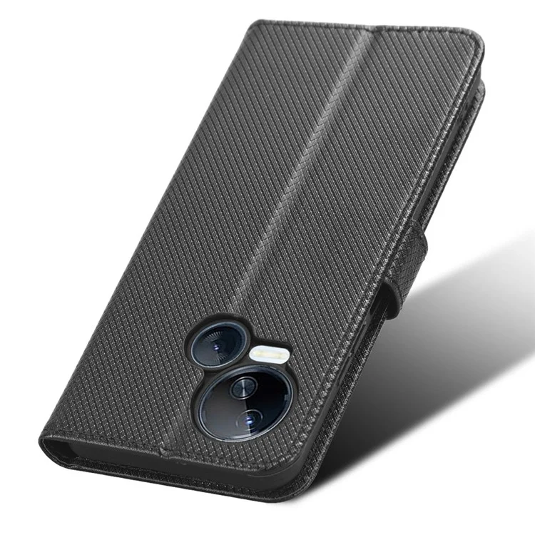 For TECNO Spark 10 5G Folio Stand PU Leather Phone Case Diamond Texture Wallet Flip Cover - Black