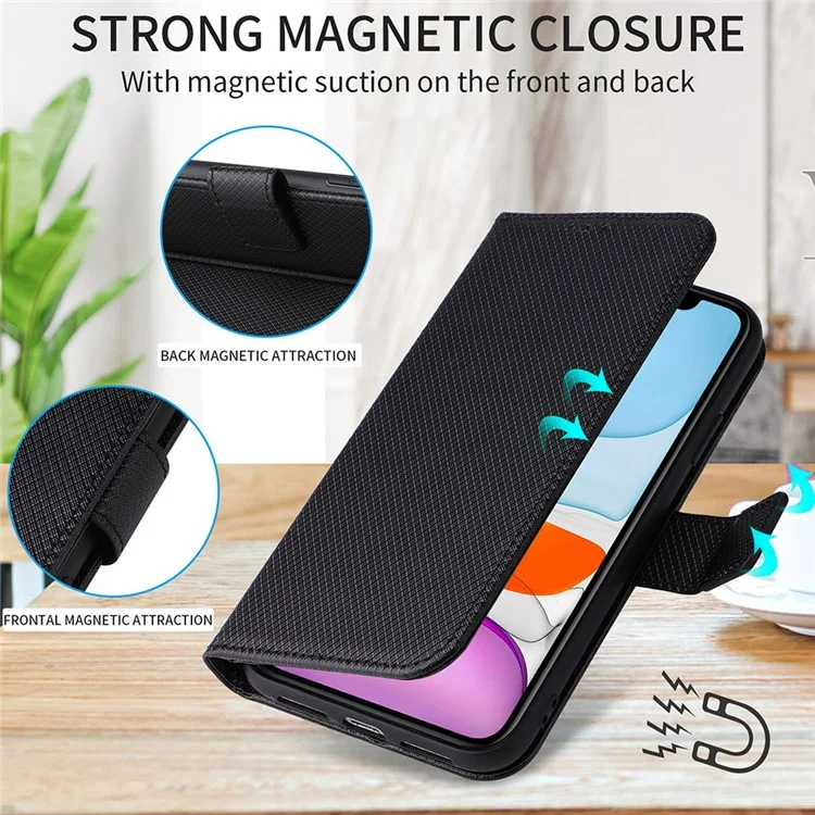 For TECNO Spark 10 5G Folio Stand PU Leather Phone Case Diamond Texture Wallet Flip Cover - Black