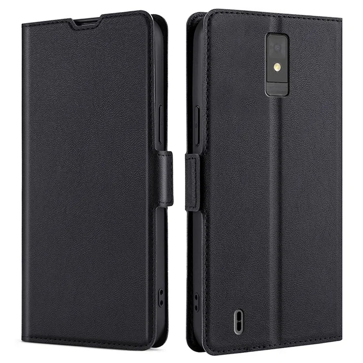 For ZTE Blade A32 Shockproof Phone Case Anti-Drop PU Leather Flip Cover with Card Slot Stand - Black