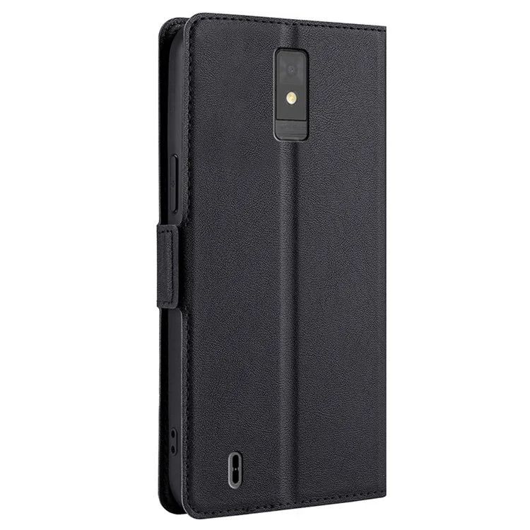 For ZTE Blade A32 Shockproof Phone Case Anti-Drop PU Leather Flip Cover with Card Slot Stand - Black