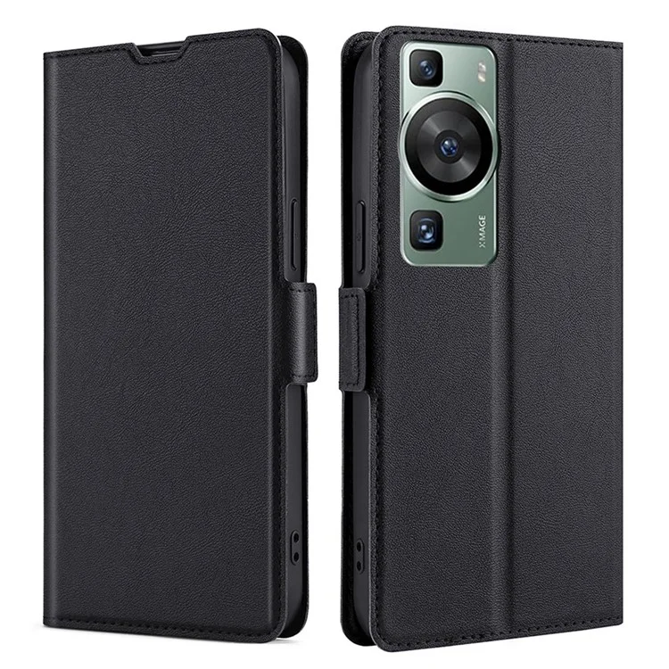 Coque de téléphone antichoc pour Huawei P60 / P60 Pro, en cuir PU, étui à rabat anti-chute avec fente pour carte et support - Noir