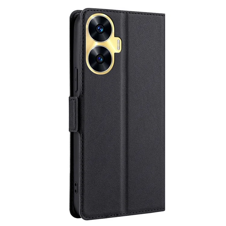Shockproof Phone Case for Realme C55 PU Leather Anti-Drop Flip Stand Cover with Card Slot - Black