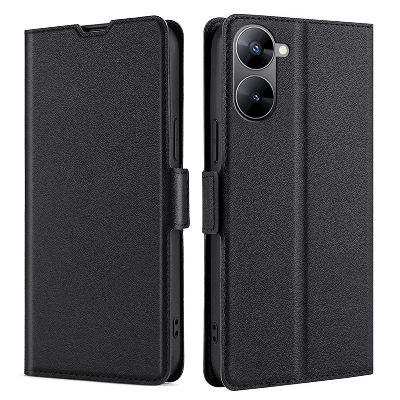 Phone Case for Realme V30 5G / V30t Shockproof PU Leather Flip Stand Card Slot Protective Cover - Black