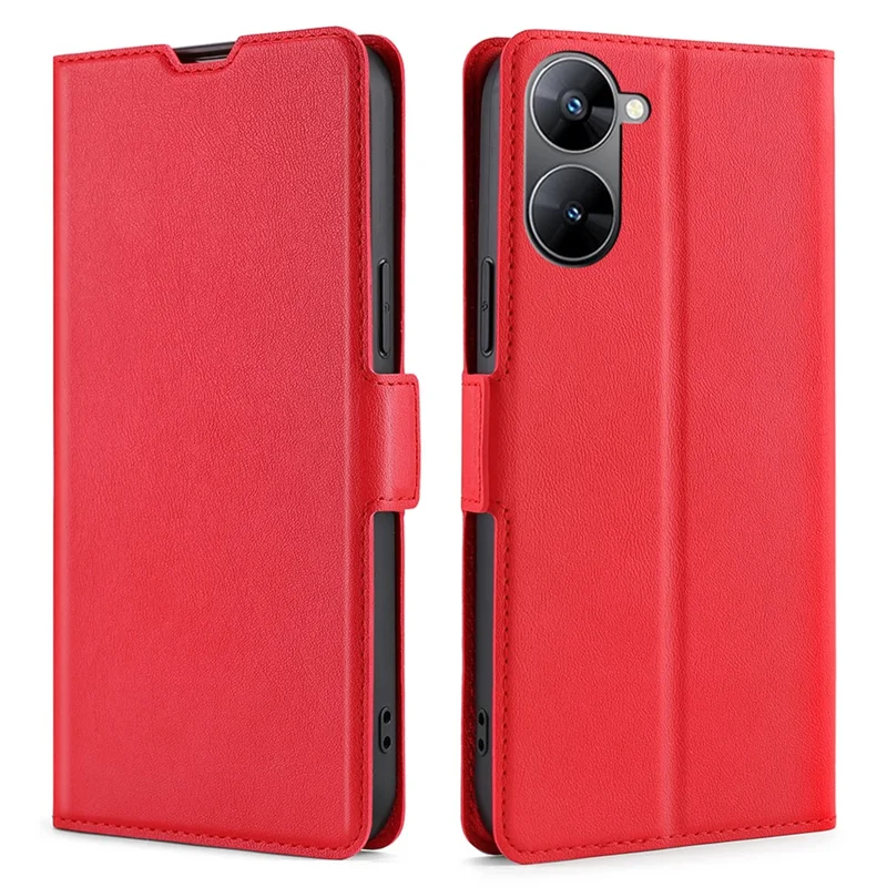 Phone Case for Realme V30 5G / V30t Shockproof PU Leather Flip Stand Card Slot Protective Cover - Red
