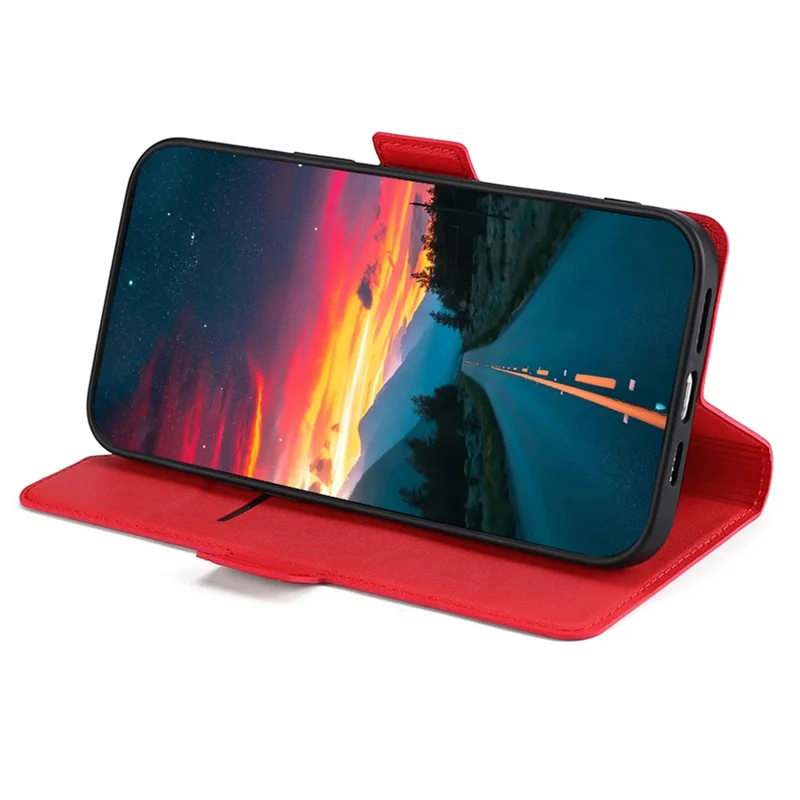 Phone Case for Realme V30 5G / V30t Shockproof PU Leather Flip Stand Card Slot Protective Cover - Red