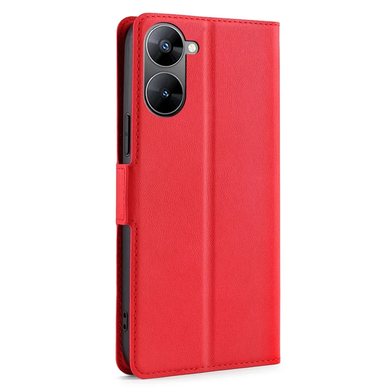 Phone Case for Realme V30 5G / V30t Shockproof PU Leather Flip Stand Card Slot Protective Cover - Red