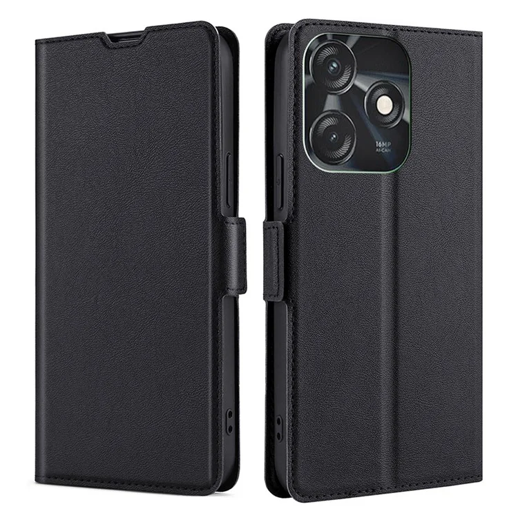 For TECNO Spark 10C 4G PU Leather Drop-Proof Phone Flip Case Stand Card Slot Protective Cover - Black
