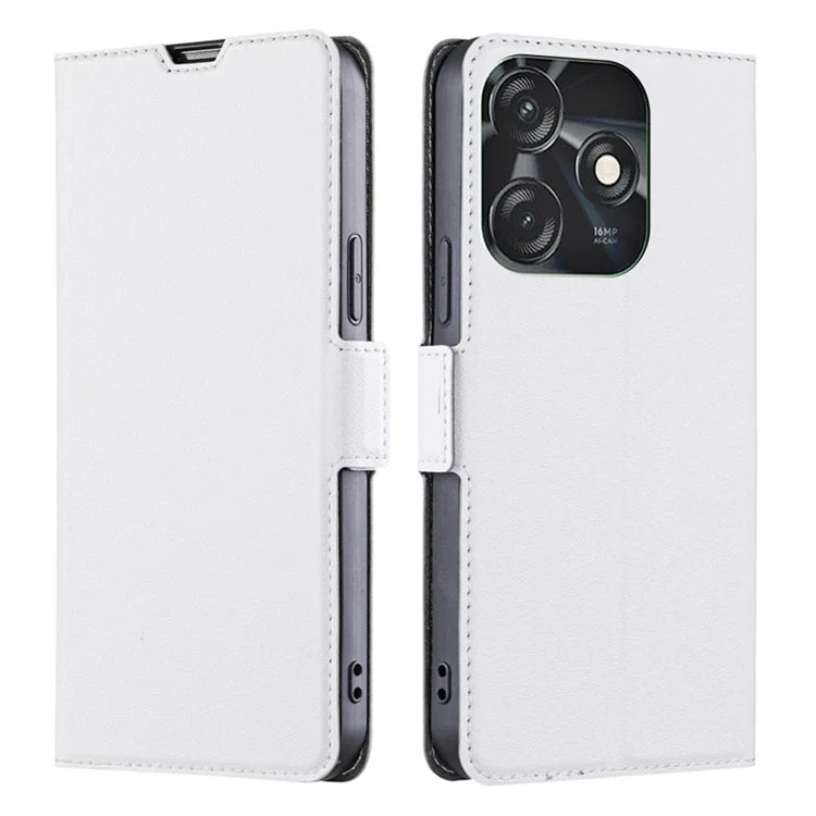 For TECNO Spark 10C 4G PU Leather Drop-Proof Phone Flip Case Stand Card Slot Protective Cover - White