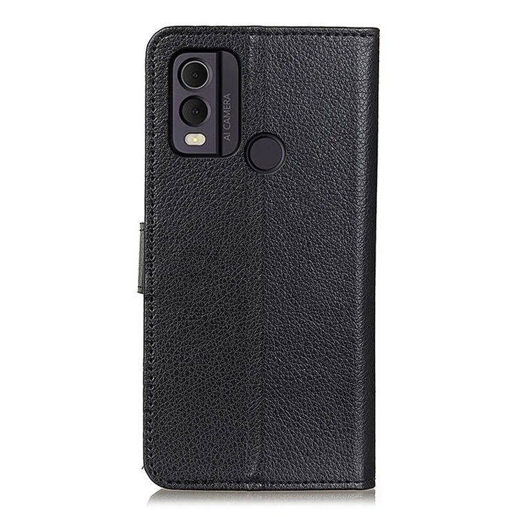 Para Nokia C22 Litchi Texture Leather Willet Telephip Flip Stand Propolente de Caída - Negro