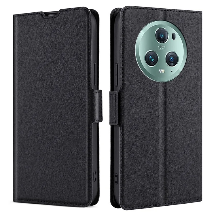 For Honor Magic5 Pro Stand Phone Case PU Leather + TPU Card Holder Cover - Black