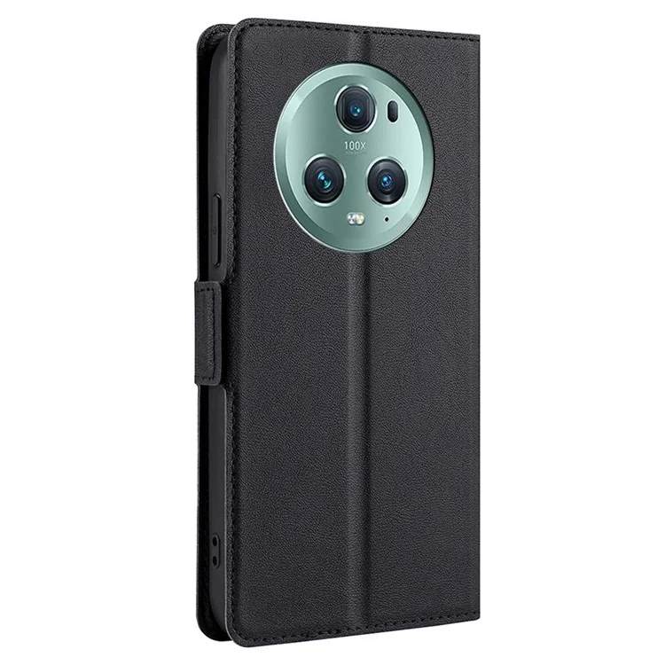 For Honor Magic5 Pro Stand Phone Case PU Leather + TPU Card Holder Cover - Black