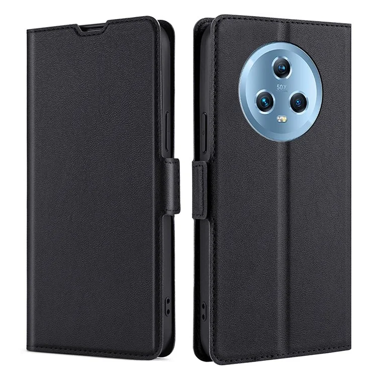For Honor Magic5 Étui en cuir pour téléphone avec fente pour carte Support de protection complète - Noir