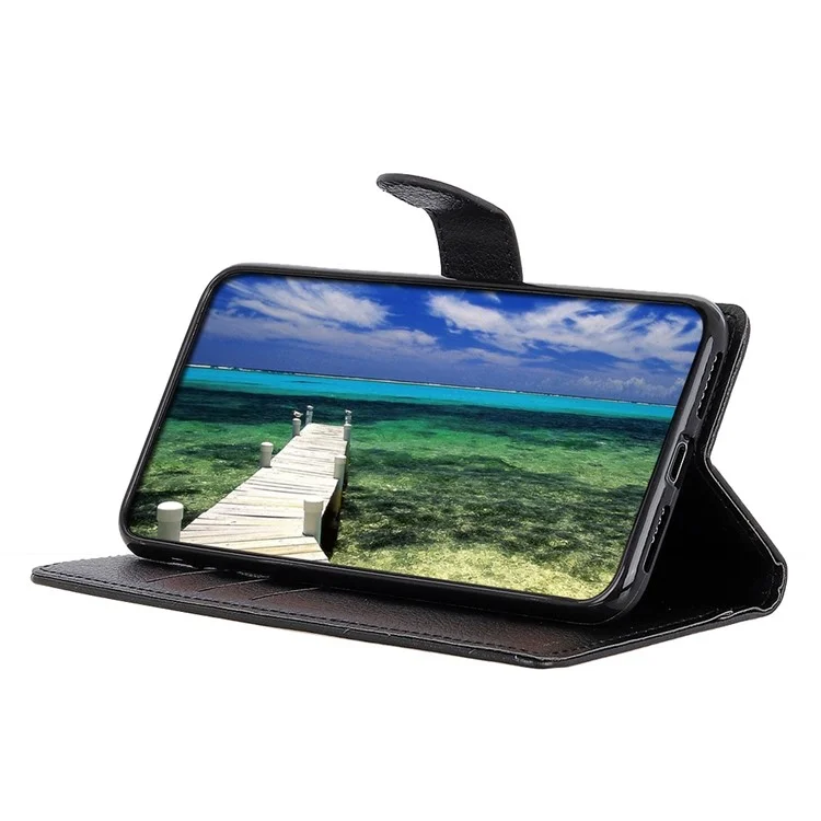 For Nokia C12 4G / C12 Plus / C12 Pro Litchi Texture Leather Wallet Mobile Case Flip Stand Drop-proof Phone Cover - Black