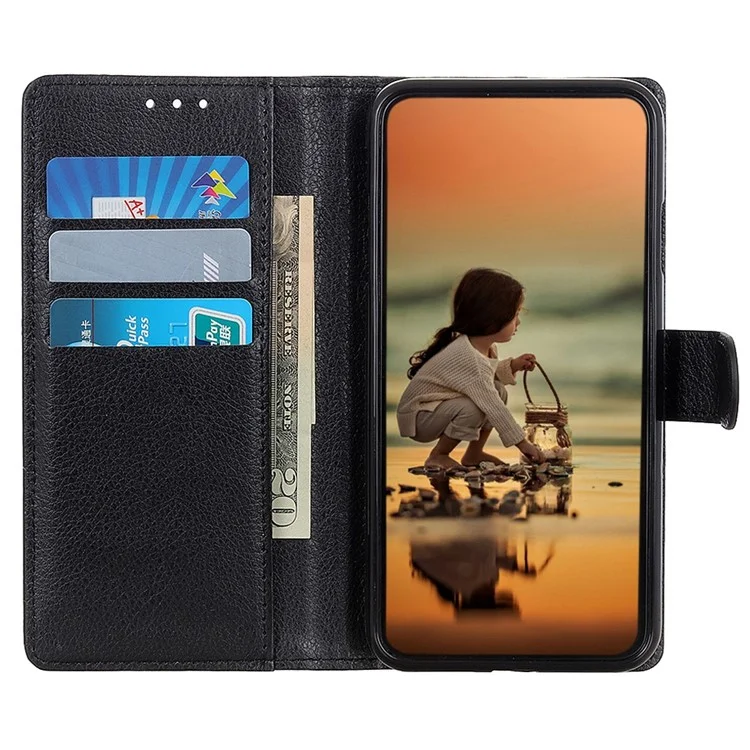 For Nokia C12 4G / C12 Plus / C12 Pro Litchi Texture Leather Wallet Mobile Case Flip Stand Drop-proof Phone Cover - Black