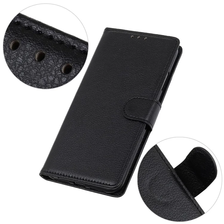 For Nokia C12 4G / C12 Plus / C12 Pro Litchi Texture Leather Wallet Mobile Case Flip Stand Drop-proof Phone Cover - Black
