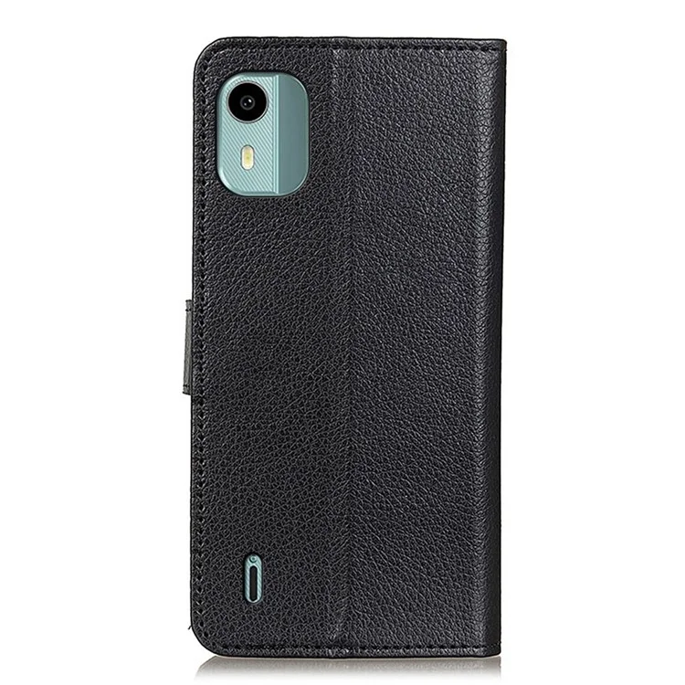 For Nokia C12 4G / C12 Plus / C12 Pro Litchi Texture Leather Wallet Mobile Case Flip Stand Drop-proof Phone Cover - Black