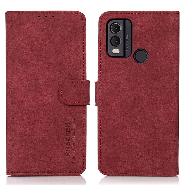 KHAZNEH For Nokia C22 Textured Phone Case with Stand Wallet, PU Leather Phone Cover - Red