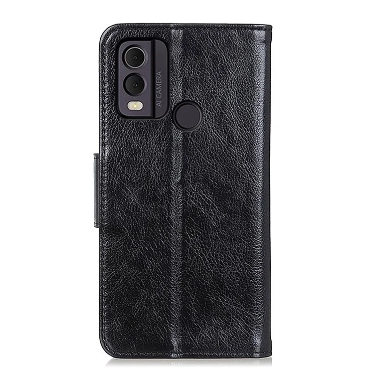 For Nokia C22 Split Leather Phone Case Nappa Texture Cellphone Protective Wallet Cover - Black