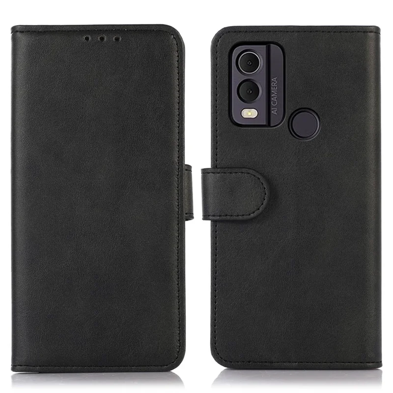 Wallet Phone Case for Nokia C22 Anti-Drop Cowhide Texture Leather Stand Cover - Black