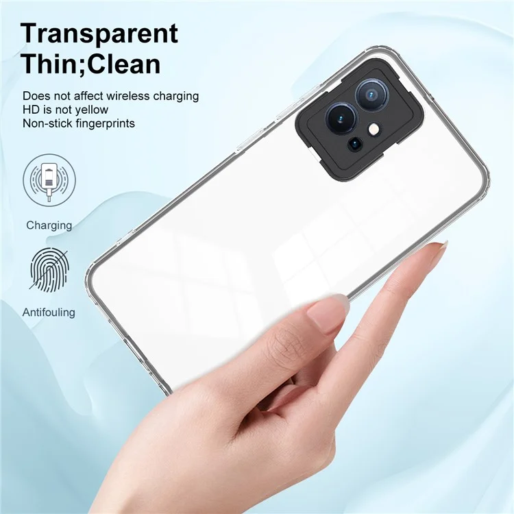 Per vivo Y30 / Y33s / T1 / Y75 / Y55 5G Cover Telefono Trasparente 3-in-1 in TPU + PC con Protezione Fotocamera - Nero