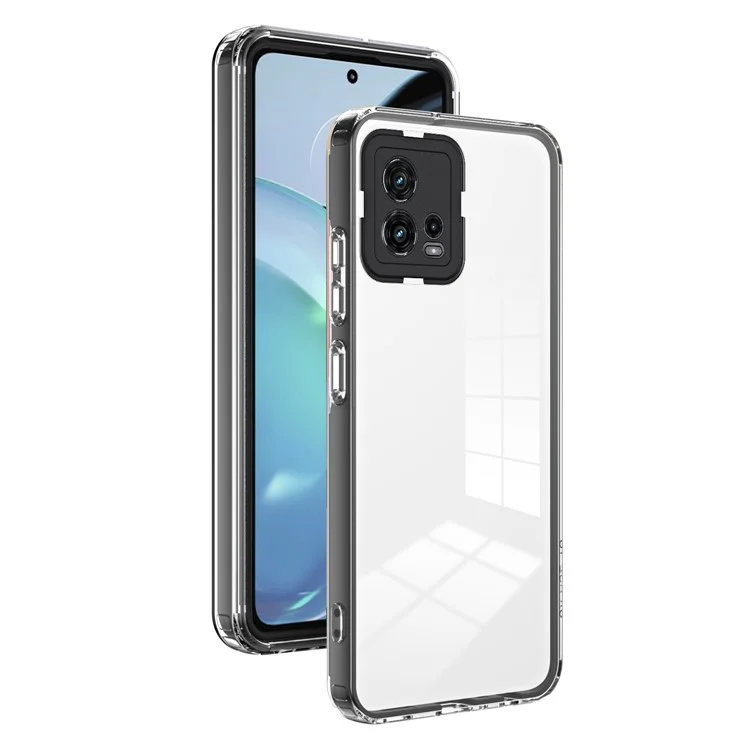 For Motorola Moto G72 5G 3-in-1 Shockproof Phone Case TPU Backplate + PC Frame + PC Camera Ring Clear Cover - Black