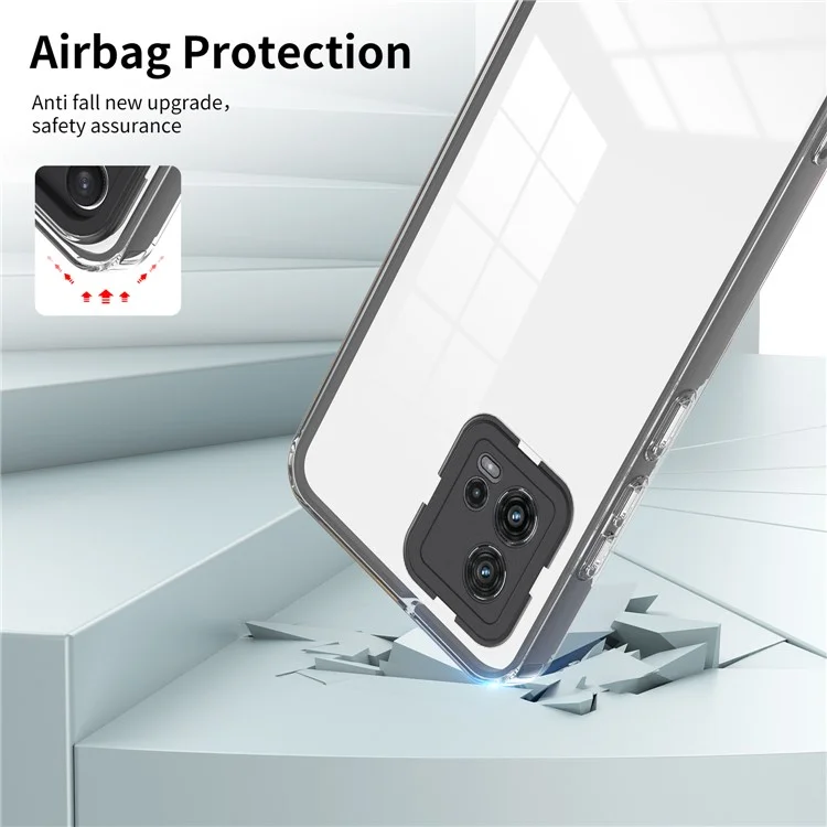 For Motorola Moto G72 5G 3-in-1 Shockproof Phone Case TPU Backplate + PC Frame + PC Camera Ring Clear Cover - Black