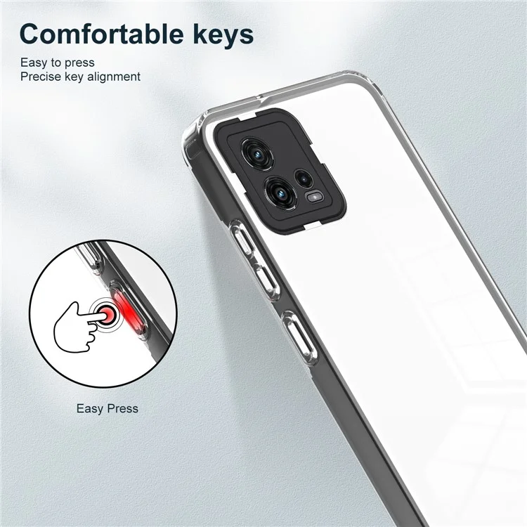 For Motorola Moto G72 5G 3-in-1 Shockproof Phone Case TPU Backplate + PC Frame + PC Camera Ring Clear Cover - Black