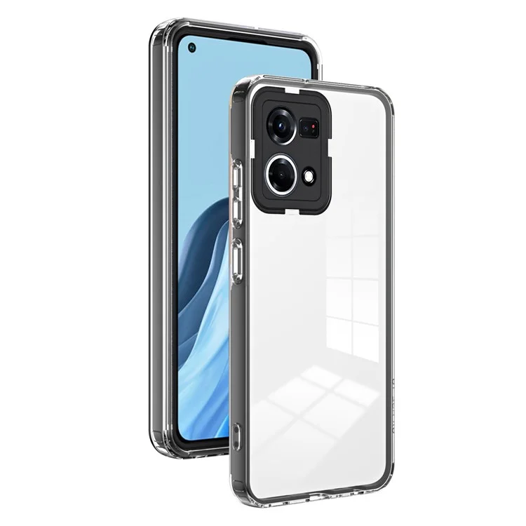 Для Oppo Reno7 4G / Reno8 4G / F21 Pro 4G TPU задняя панель + рамка PC + кольцо PC камеры Гибридный чехол 3 в 1 Чехол для прозрачной защиты - черный