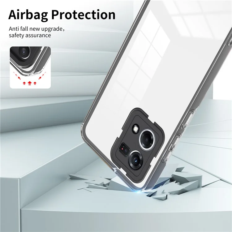 Для Oppo Reno7 4G / Reno8 4G / F21 Pro 4G TPU задняя панель + рамка PC + кольцо PC камеры Гибридный чехол 3 в 1 Чехол для прозрачной защиты - черный