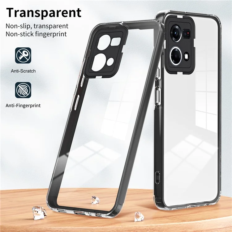 Для Oppo Reno7 4G / Reno8 4G / F21 Pro 4G TPU задняя панель + рамка PC + кольцо PC камеры Гибридный чехол 3 в 1 Чехол для прозрачной защиты - черный